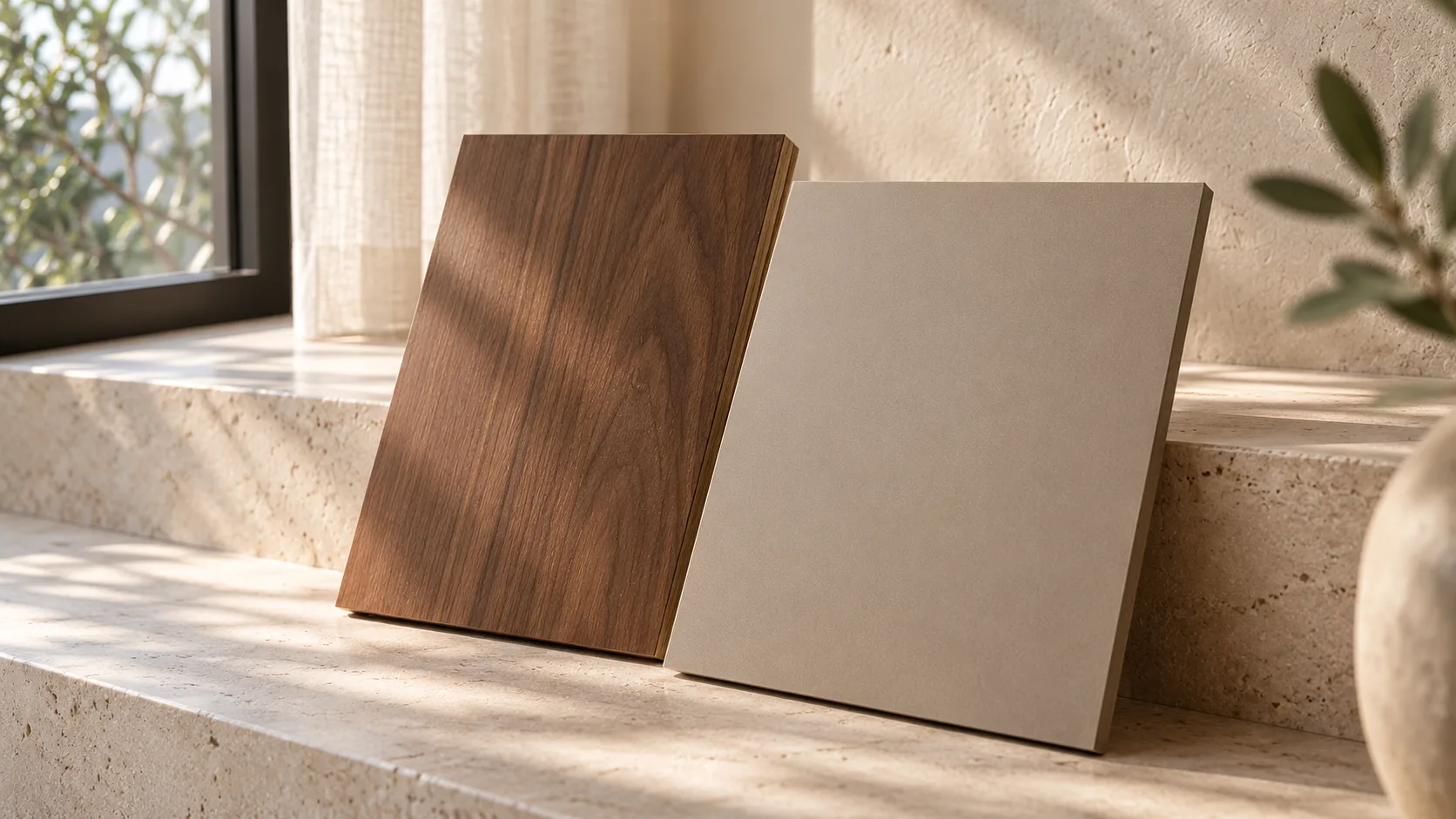 Realistic material study showing a surface sample in changing window light